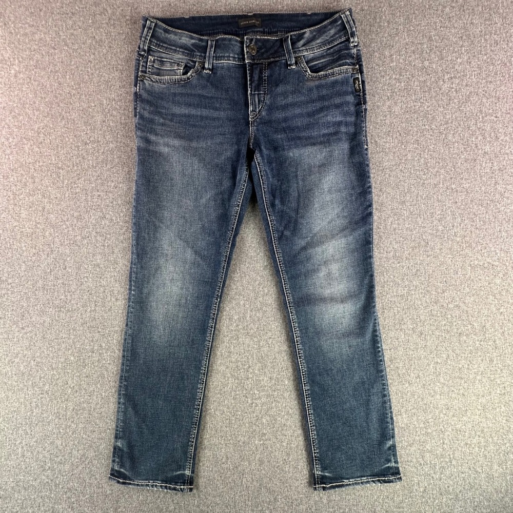 Silver Jeans Co. Jeans Womens W32/L30 Elyse Straight Blue Embroidered Pocket